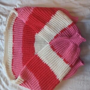 SHEIN Pink and Cream Cowl Neck Sweater with Ribbed Knit